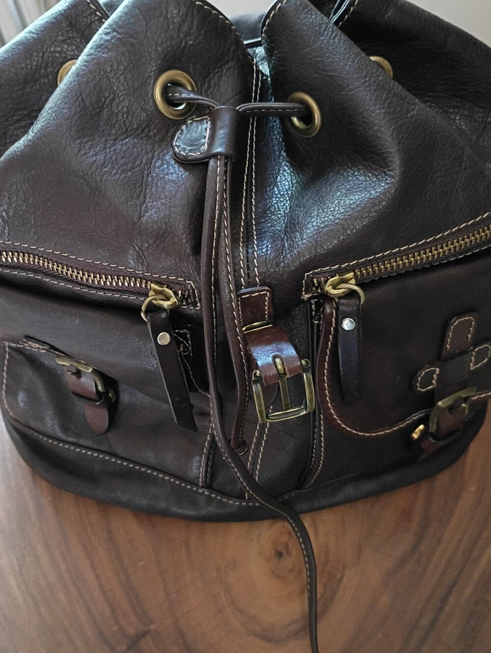 Sundance Living Catalog Italian Leather Tinley Backpack Zipper Buckle Brown - Picture 6 of 13